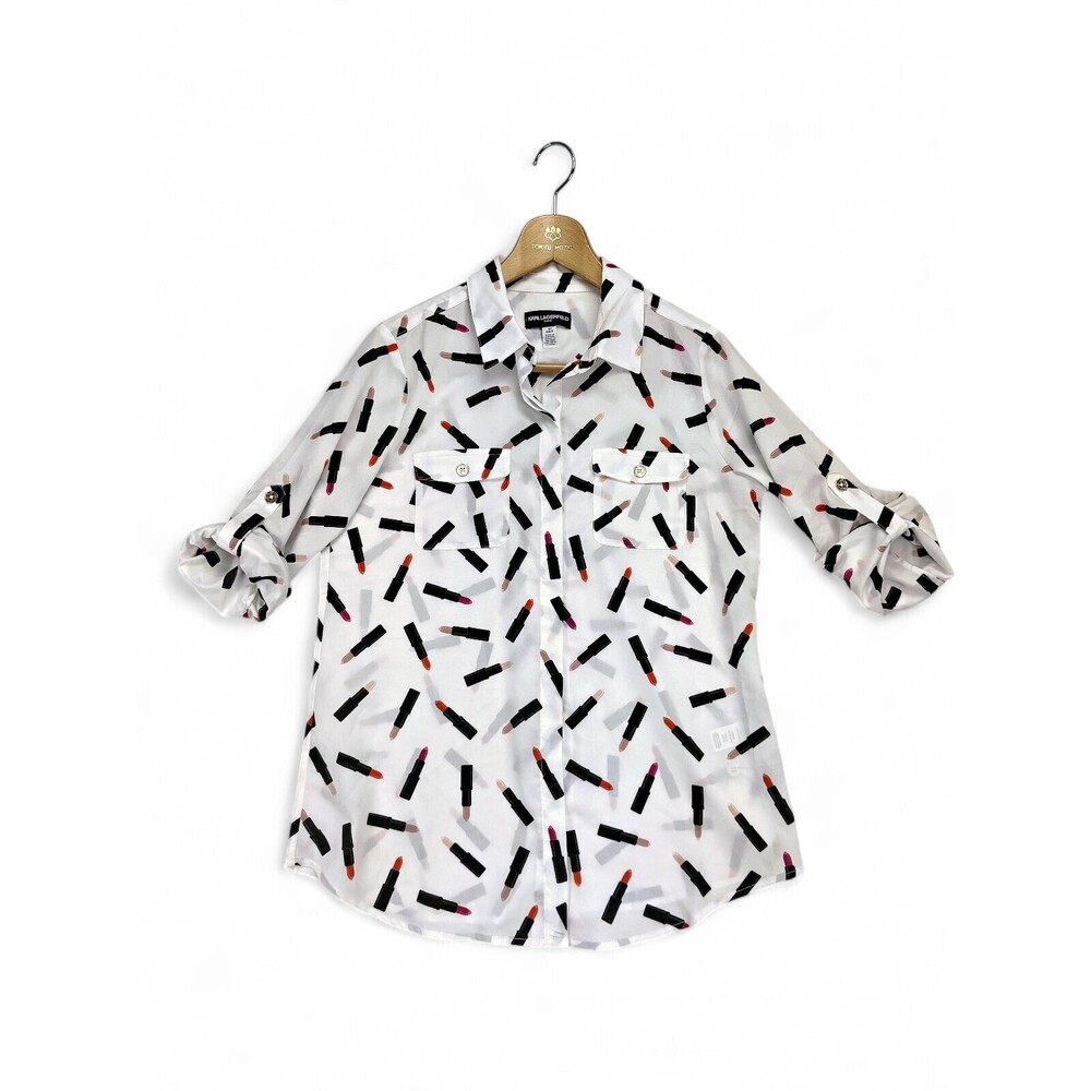 Karl Lagerfeld Lipstick Print Button-Down Blouse S